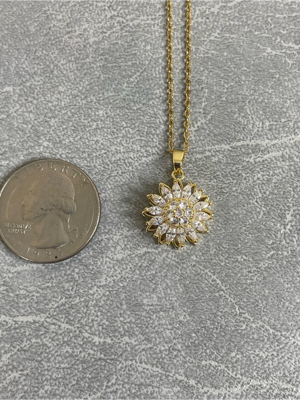 Gold Spinning Sunflower Crystal Pendant Necklace - Elegant Women's Jewelry - Picture 5 of 6